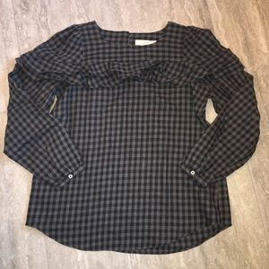 LOFT S Gingham blouse gray checkered ruffled